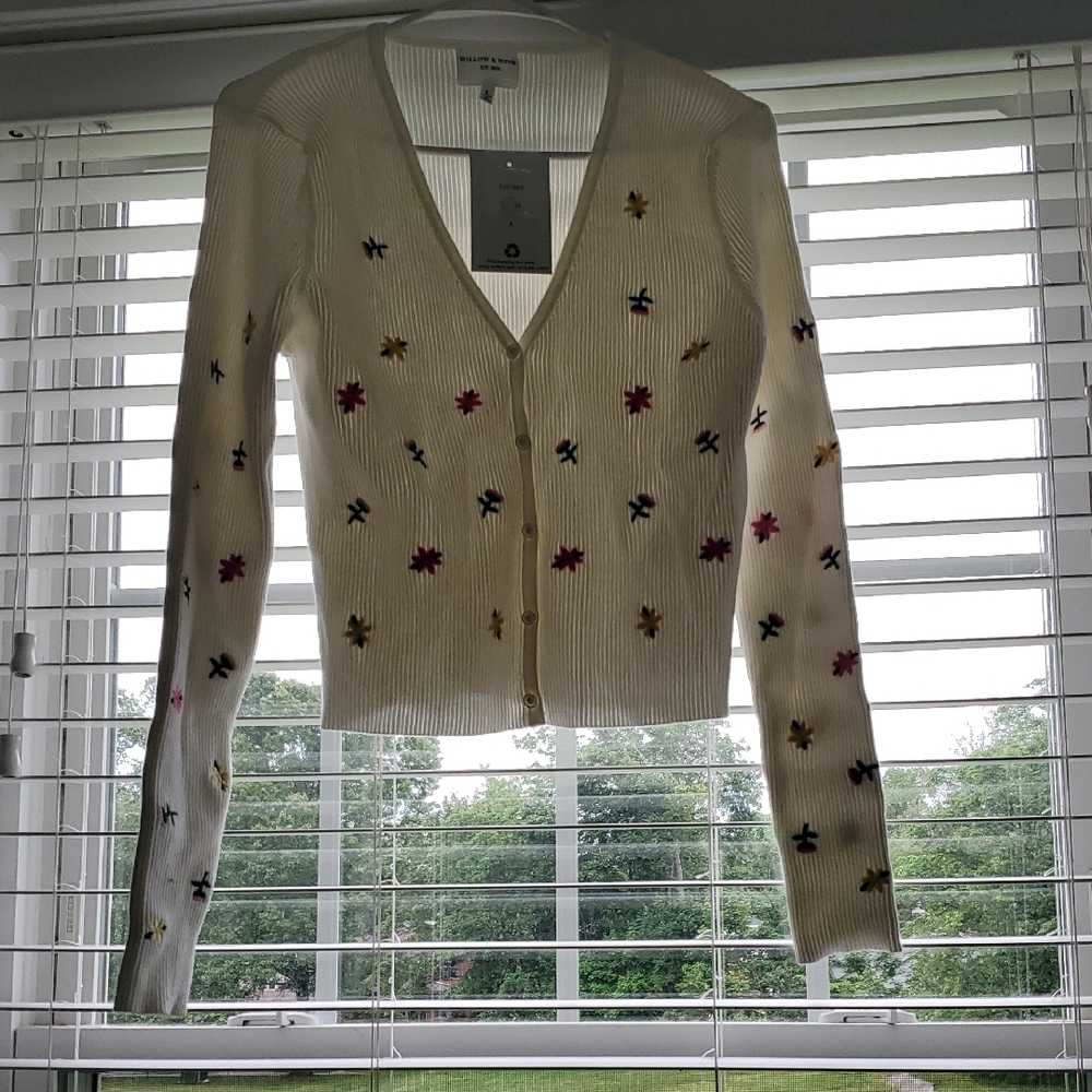 Floral Embroidered Cardigan - Cream